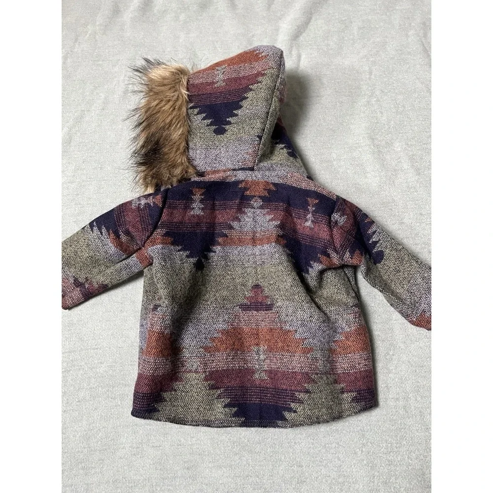 Eliza Lu Tribal Print Wrap Fur Hood Jacket Toddler Size 6 Months NWT